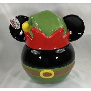 Disney Mickey Mouse Icon Head Christmas Elf Canister/Cookie Jar
